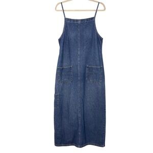 Vintage Denim‎ Maxi Pinafore Dress Size M TRUE BLUE Western Country Casual